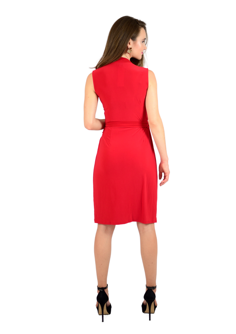 Classic Fit Wrap Dress, Sleeveless, Red