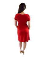 A-Line Wrap Dress, Cap Sleeves No Collar, Red