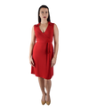 A-Line Wrap Dress, Sleeveless with Collar, Red
