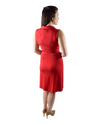 A-Line Wrap Dress, Sleeveless with Collar, Red