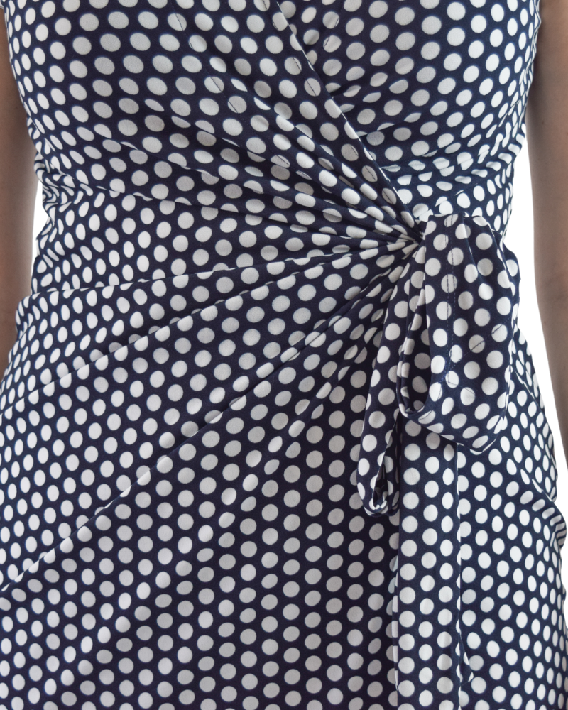 Classic Fit Wrap Dress Mini Polka Dot, Cap Sleeve, Navy/White