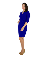 Classic Fit Wrap Dress, 3/4 Sleeves, Royal Blue
