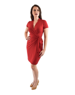 Classic Fit Wrap Dress, Cap Sleeves, Red