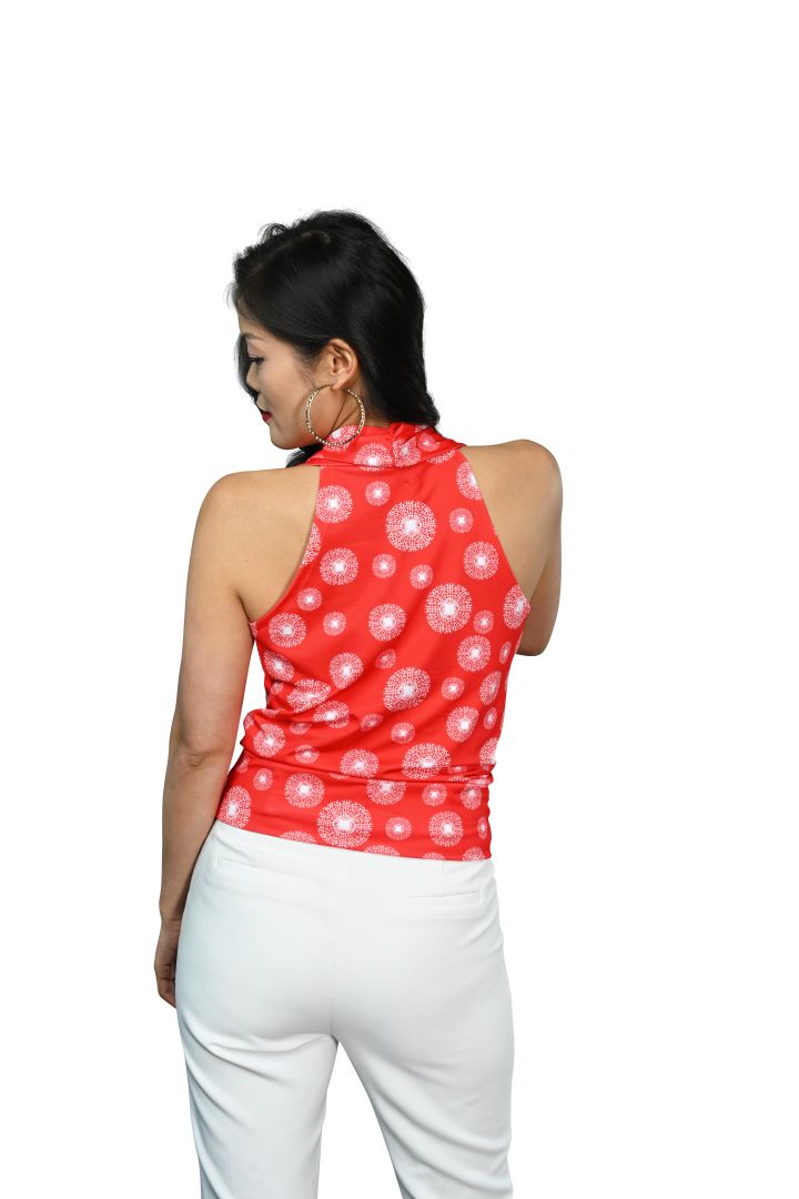 Signature  Sleeveless Faux Wrap Top - Fantasy - Red & White