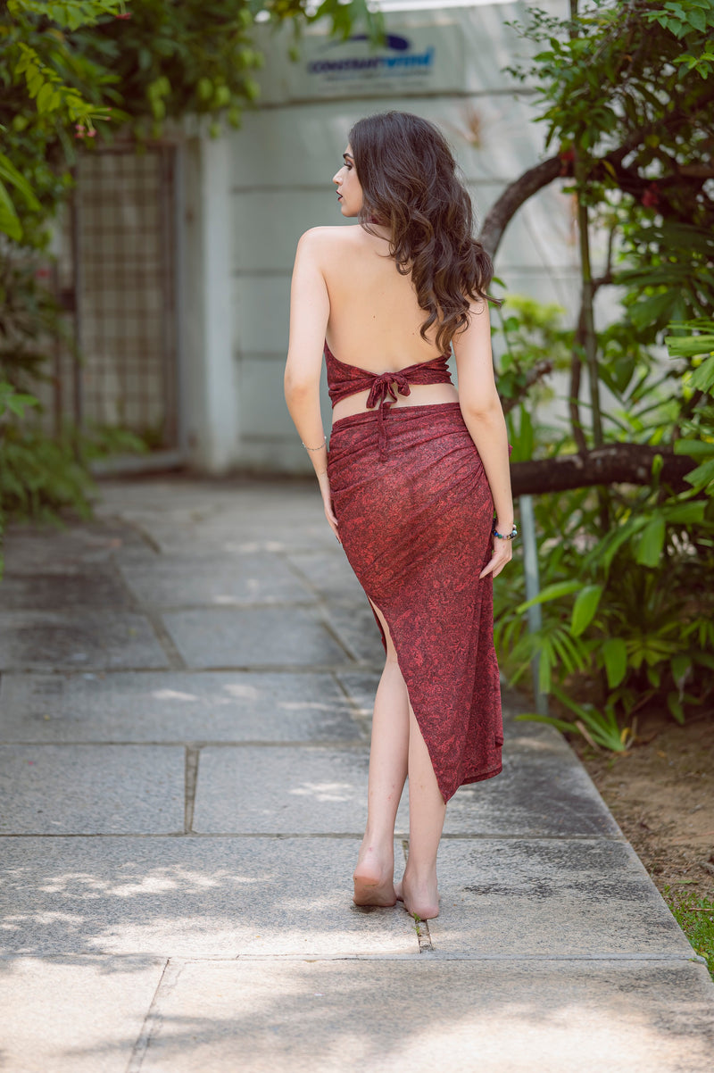 Sarong Set - Tie Back Top and Sarong Skirt (with Slit) - Passionate Ma –  Anna Rainn