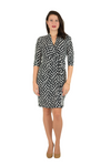 Classic Fit Wrap Dress, Leaf Print in Black and White