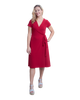 A-Line Wrap Dress, Cap Sleeves No Collar, Deep Red