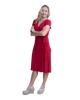 A-Line Wrap Dress, Cap Sleeves No Collar, Deep Red