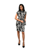 Michelle - High Neck Office Smart Dress - Blitzy Black & White Print