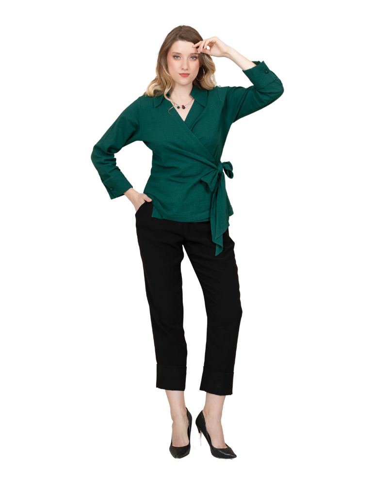 The Boss Babe Shirt - Anna Rainn Wrap Shirt in Jade - Stylish Women's Blouse for Work & Casual Wear | Empowering Design with Chic Appeal