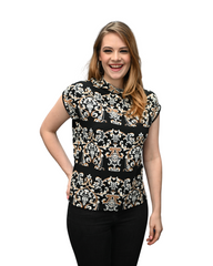 High Neck Cap Sleeve Top - Guild Print - MultiColor