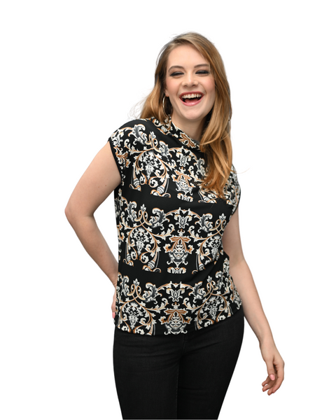 High Neck Cap Sleeve Top - Guild Print