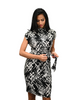 Michelle - High Neck Office Smart Dress - Blitzy Black & White Print