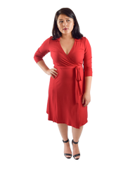 A-Line Wrap Dress with 3/4th Sleeves & Collar