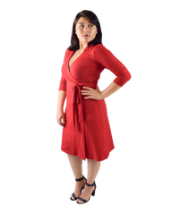 A-Line Wrap Dress with 3/4th Sleeves & Collar