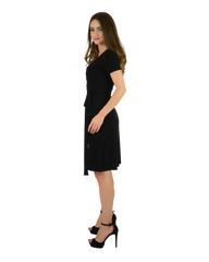 A-Line Wrap Dress with Cap Sleeves No Collar