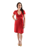 A-Line Wrap Dress, Cap Sleeves with Collar, Red