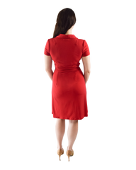 A-Line Wrap Dress, Cap Sleeves with Collar, Red