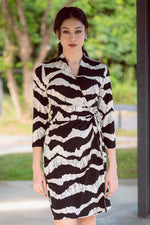 Classic Fit Wrap Dress, 3/4 Sleeves, Black & White Torn Paper Print 2