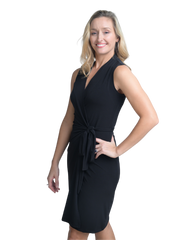 Classic Fit Wrap Dress, Sleeveless, Black