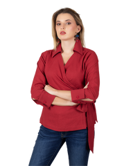 The Boss Babe Shirt - Anna Rainn Wrap Shirt in Haute Red - Stylish Women's Blouse for Work & Casual Wear | Empowering Design with Chic Appeal