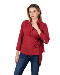 The Boss Babe Shirt - Anna Rainn Wrap Shirt in Haute Red - Stylish Women's Blouse for Work & Casual Wear | Empowering Design with Chic Appeal