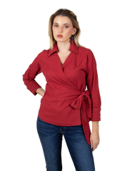 The Boss Babe Shirt - Anna Rainn Wrap Shirt in Haute Red - Stylish Women's Blouse for Work & Casual Wear | Empowering Design with Chic Appeal