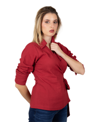 The Boss Babe Shirt - Anna Rainn Wrap Shirt in Haute Red - Stylish Women's Blouse for Work & Casual Wear | Empowering Design with Chic Appeal