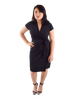 Classic Fit Wrap Dress, Cap Sleeves, Black