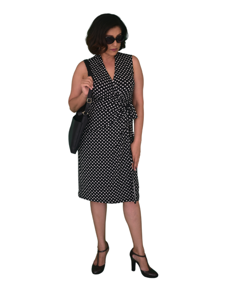 Classic Fit Wrap Dress with cap sleeves - Small Polka Dots Print