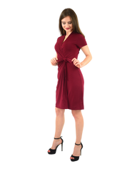 Classic Fit Wrap Dress, Cap Sleeve, Maroon