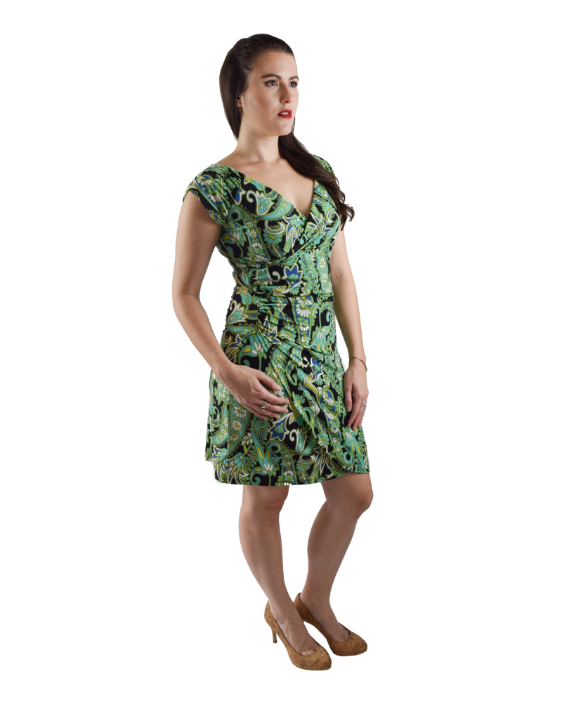 Faux Wrap Dress, Green Paisley