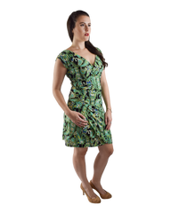 Faux Wrap Dress, Green Paisley