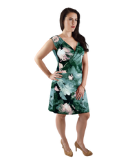 Faux Wrap Dress - Floral Dream, Moss Green/Pink