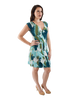 Faux Wrap Dress, Blue, Green and White Print