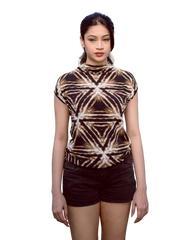 High Neck Cap Sleeve Top (NEW!) - Glowing Triangles (Brown/White)