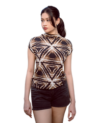 High Neck Cap Sleeve Top (NEW!) - Glowing Triangles (Brown/White)