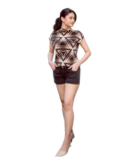 High Neck Cap Sleeve Top - Glowing Triangles Print