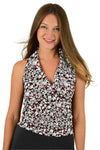Signature  Sleeve Less Faux Wrap Top - Flowers In Flow - Black & White