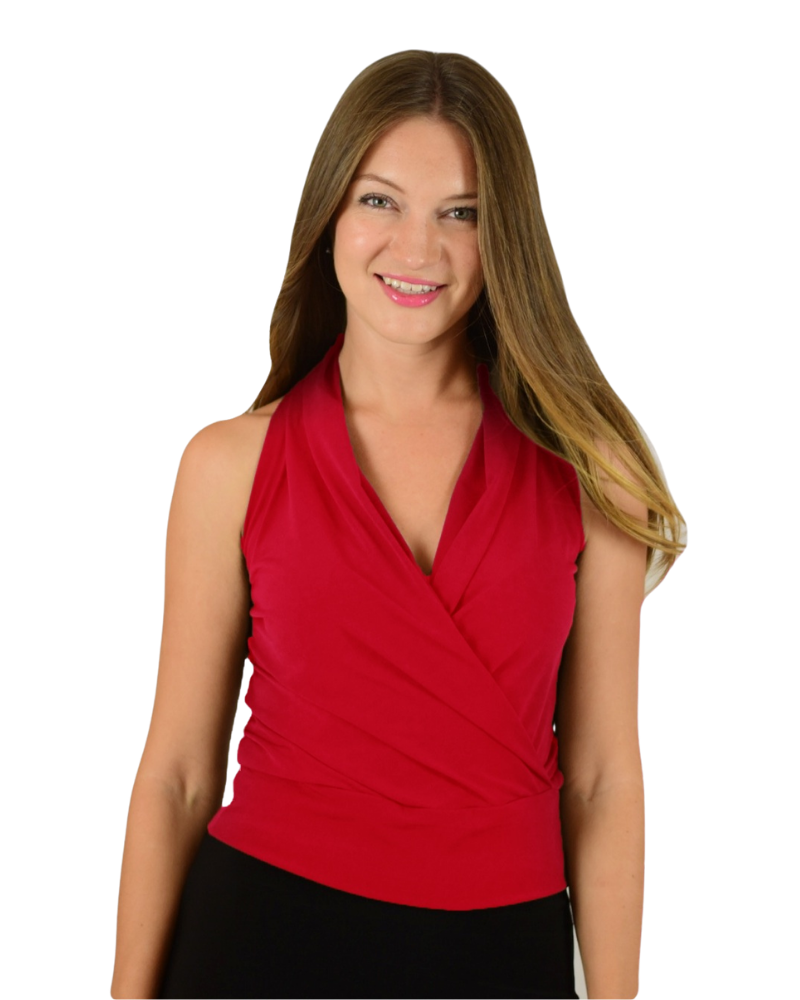Signature  Sleeve Less Faux Wrap Top - Red (NEW!)