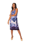 SILKY - Straight Cut Halter Neck Multi Way Wrap Dress - Sleeveless Blue Purple Swirls