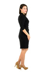 Classic Fit Wrap Dress, 3/4 Sleeves, Black