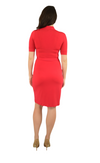 Classic Fit Wrap Dress, Cuff Sleeves, Red