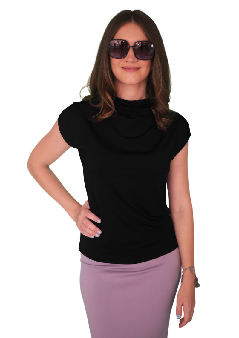 High Neck Cap Sleeve Top (NEW!) - Black