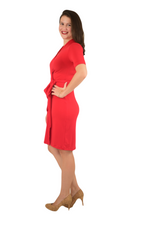 A-Line Wrap Dress, Cuff Sleeves No Collar, Red