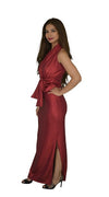 Ankle length skirt, with 2 side slits - Shiny Foil Red