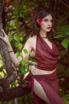 Sarong Set - Tie Back Top and Sarong Skirt (with Slit) - Passionate Maroon - NEW!