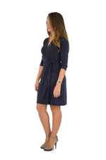 Classic Fit Wrap Dress, 3/4 Sleeves, Navy