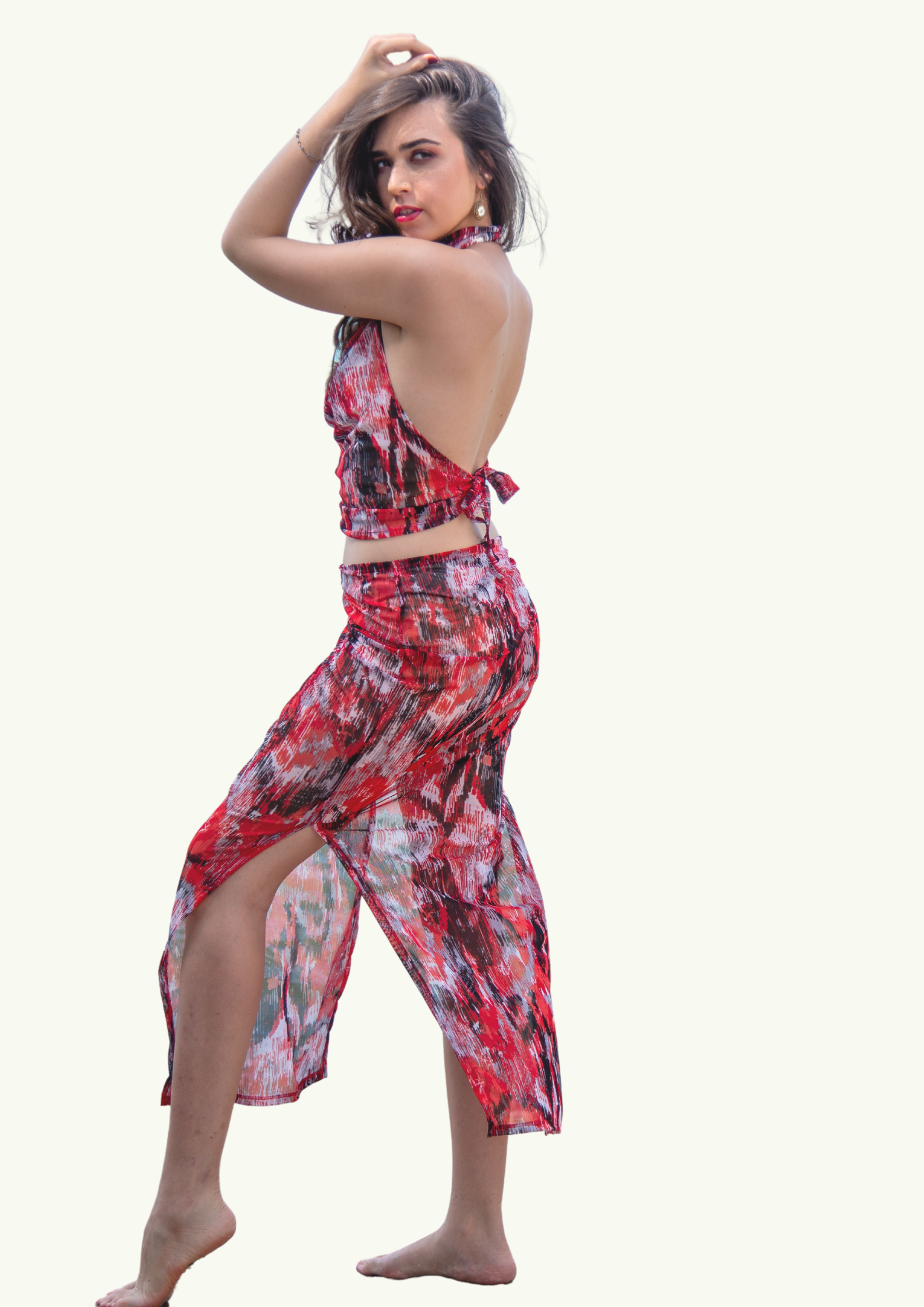 Sarong Set - Tie Back Top and Sarong Skirt (with Slit) - Dusky Reds - –  Anna Rainn