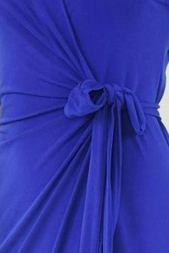 A-Line Wrap Dress,3/4 th Sleeves with Frill, Royal Blue